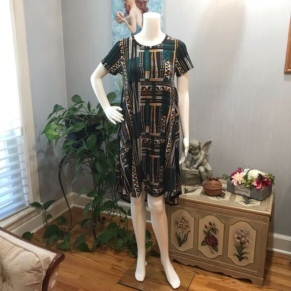 LuLaRoe Carly High Low Abstract Print Dress Fall Sz XXS NWT New - Picture 6 of 16